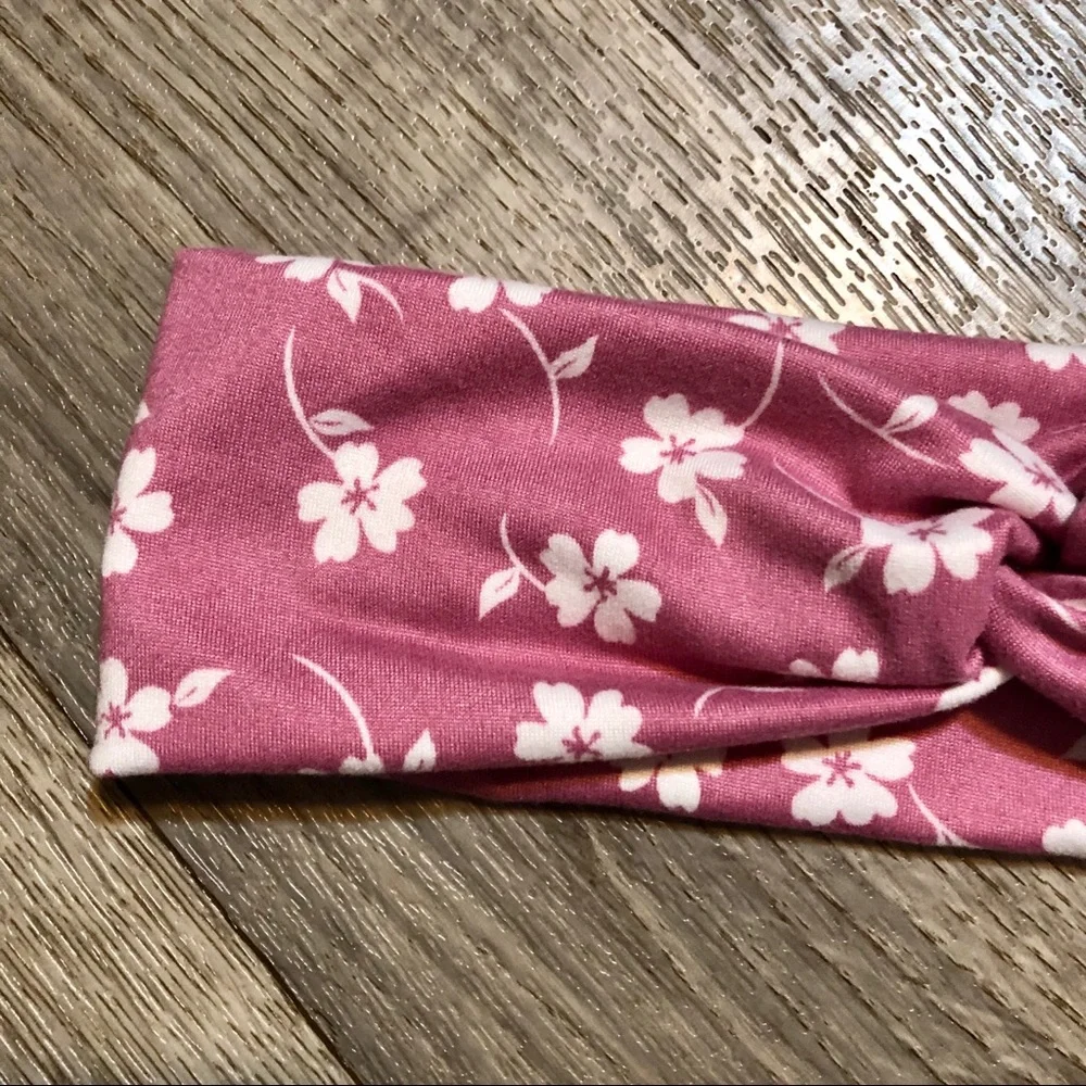 Floral Pink Wide Twist Headband Handmade NEW